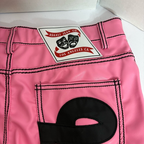Asaali Jean Co Pink Faux Leather Pants Size 30 Streetwear Designer Moto Style - Picture 7 of 7